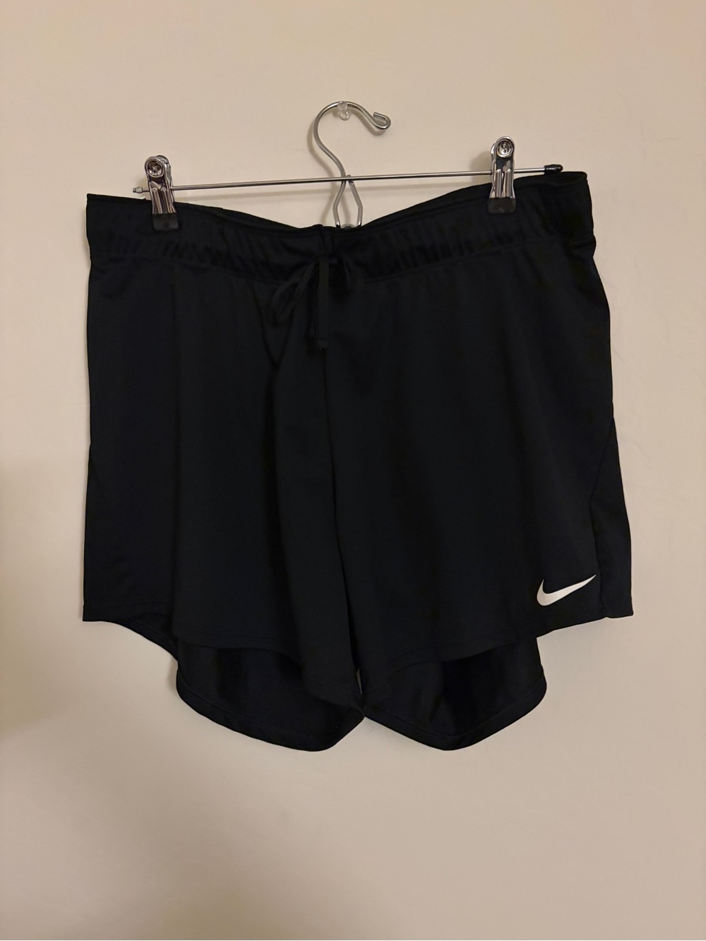 Nike Women's Black Athletic Shorts with White Swoosh